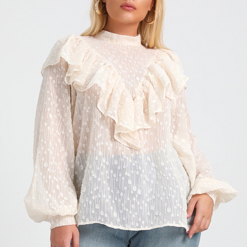 Plus Size Sheer Ruffled Blouse